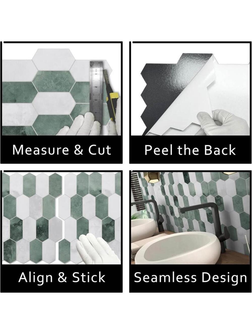 Green Hexagon Peel and Stick Backsplash Tiles - 10 Sheets - New in Box! - Picture 6 of 9